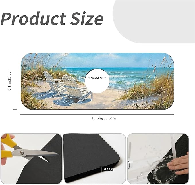 Kitchen Sink Splash Guard，Beach-scene Faucet Mat Sink Gadgets-Super Absorbent - Image 3