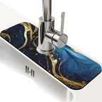 Kitchen Sink Splash Guard，Blue and gold marble texture Faucet Mat Sink by ZHUZHISHAN