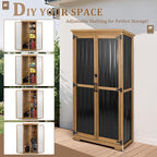 PetsCosset Outdoor Storage Cabinet, Wood & Metal Storage Shed with Weather-Resistant Roof, Removable Shelves, Lockable Doors, Outside Storage Tool Organizer for Garden, Patio, Backyard, Garage, Pool - Image 5