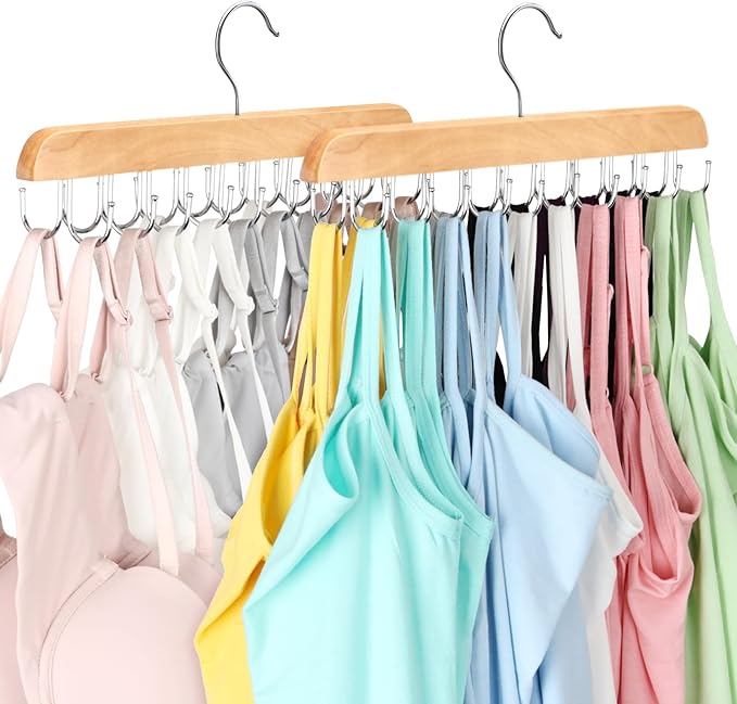 Bra Hanger for Closet, Tank Top Organizer 20 Hooks Capacity Foldable Wood Space by LearnMoreAboutResovo