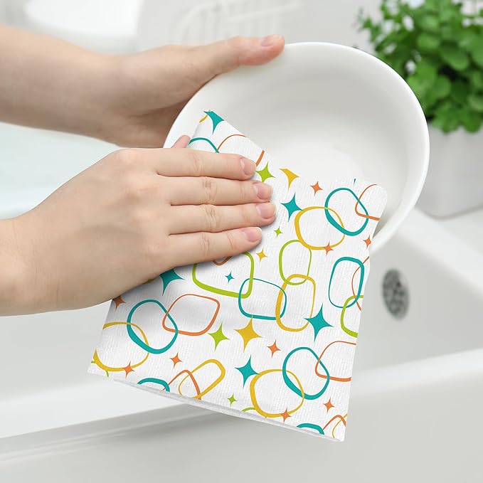 Mid Century Modern Kitchen Towels Set of 2, Absorbent Hand Towels, Retro Dish - Image 4