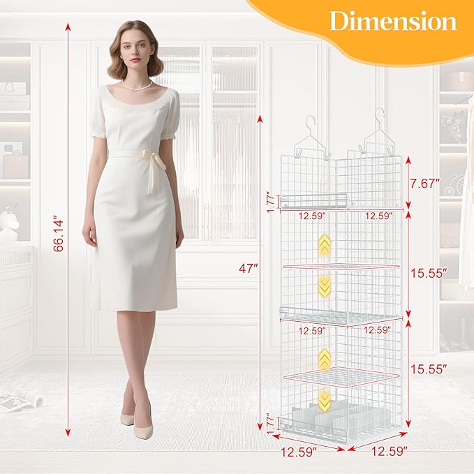 5 Tier Hanging Closet Organizer Separable Hanging Closet Shelves - Image 3