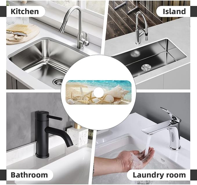 Summer Beach Starfish Sea Shell Blue Sky Sun Kitchen Sink Splash Guard Faucet - Image 7