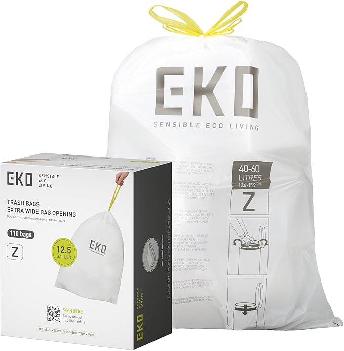 EKO 12.5 Gallon / 40-60 Liter, Extra-Strong Garbage Bags, Leak-Resistant by EKO