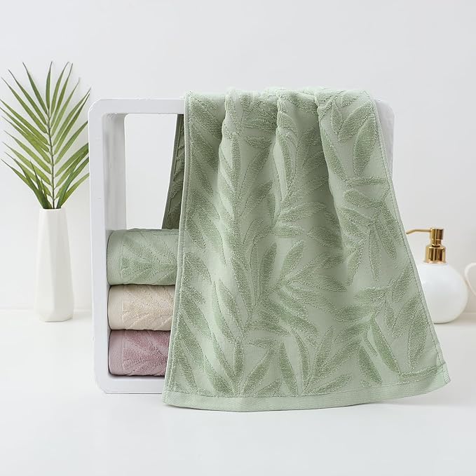 Pidada Hand Towels Set of 2 Leaf Pattern 100% Cotton Absorbent Soft Decorative - Image 4