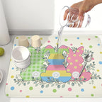 Easter Bunny Dish Drying Mat for Kitchen Counter Cute Rabbit Colorful Polka - Image 6