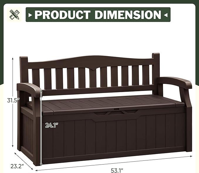 Flamaker 80 Gallon Storage Bench Outdoor Indoor, Durable All-Weather Seating with Hidden Storage, Lockable Deck Box for Garden, Patio, Poolside (Brown) - Image 3