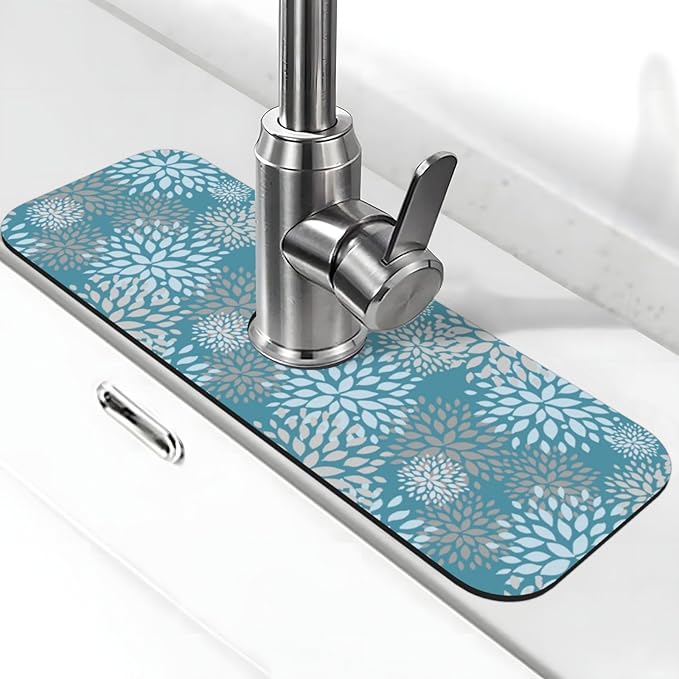 Dahlia Floral Flower Colorful Abstract Kitchen Sink Splash Guard Faucet Mat by Unknown