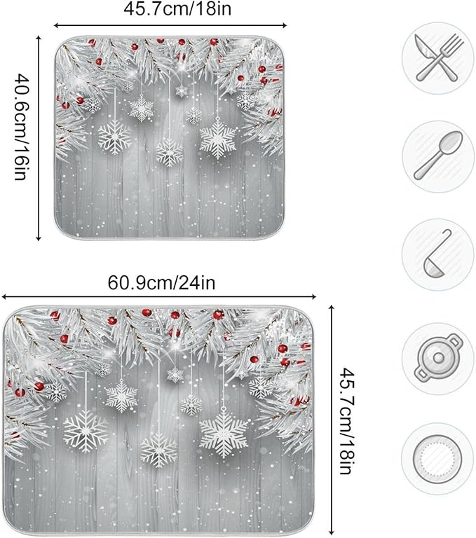 ALAZA Silver Christmas Tree Snowflake Dish Drying Mat - Image 3
