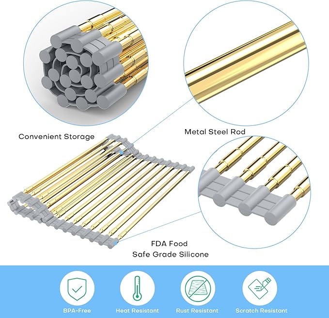 Large Expandable Roll Up Dish Drying Rack, Heat-Resistant Dish Drainer - Image 4