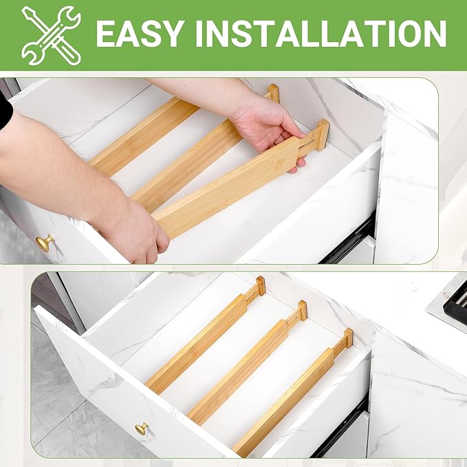Bamboo Drawer Dividers 4 Pack, 16.4"-21.5" Expandable Drawer Organizer - Image 3