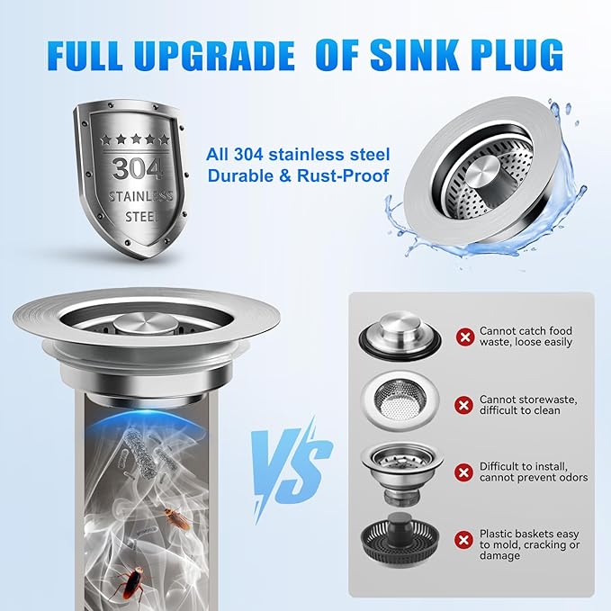 3 in 1 Kitchen Sink Drain Strainer, Universal Pop Up Stopper - Image 2