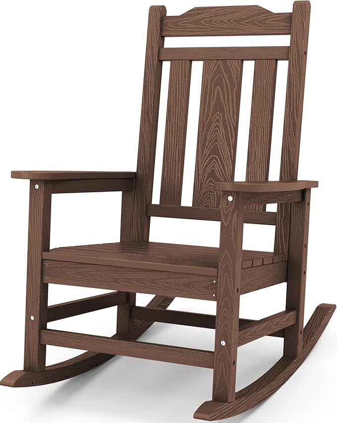 SERWALL Oversized Rocking Chair Outdoor, HDPE Outdoor Rocking Chair, Coffee by SERWALL