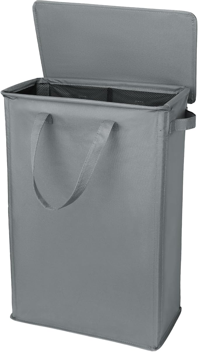 Slim Laundry Basket with Lid and Handles, Foldable Laundry Basket by GOMAJI