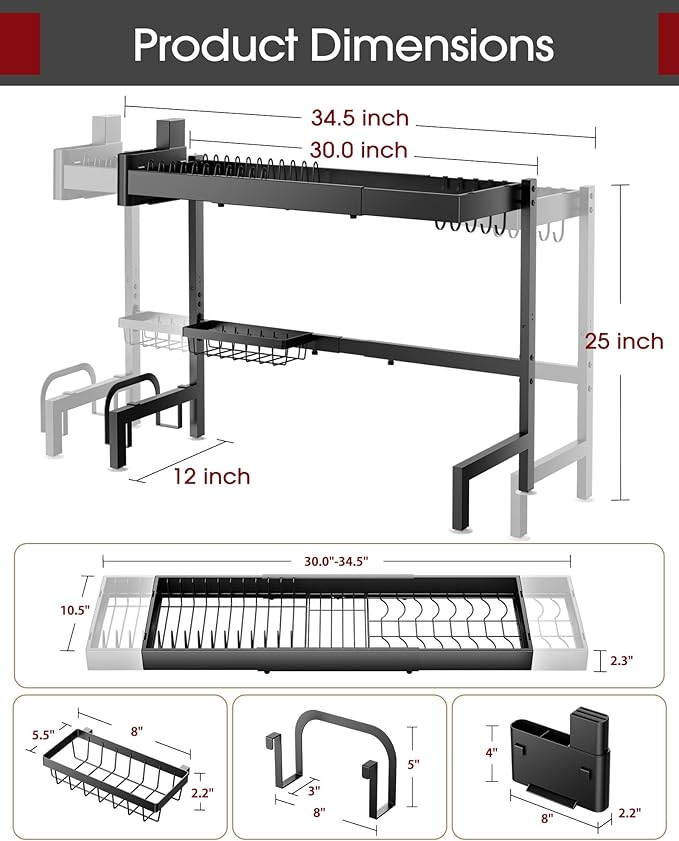 Over The Sink Dish Drying Rack, Expandable 2-Tier Stainless Steel Kitchen - Image 6