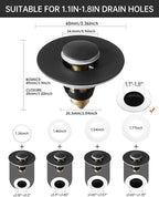 Fransiton Bathroom Sink Stopper, 1.1-1.77 Inch Basin Pop Up Black Sink Drain - Image 2