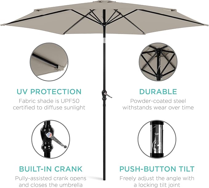 Best Choice Products 10ft Outdoor Table Compatible Steel Polyester Market Patio Umbrella w/Crank and Easy Push Button Tilt - Image 5