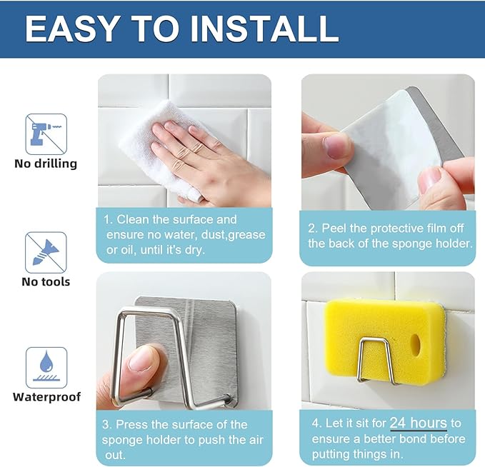 2Pcs Sponge Holder for Kitchen Sink，Strong Adhesive Small Sponge Holder，Sink - Image 4