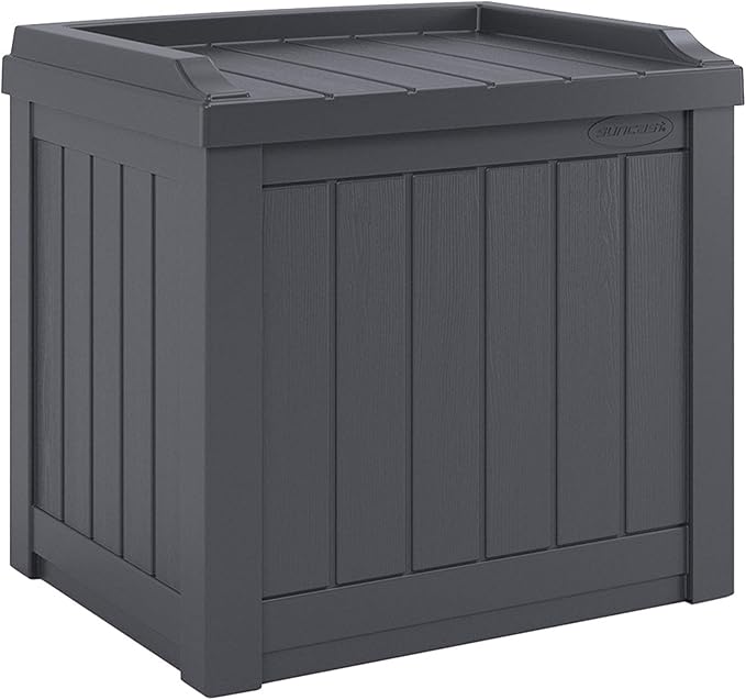 Suncast Small Deck Box Storage w/ Bench Seat for Indoor & Outdoor Use, 22 Gal., Cyberspace by Suncast