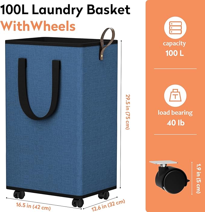 Laundry Basket with Wheels, Collapsible Laundry Baskets, Laundry Hamper with - Image 2