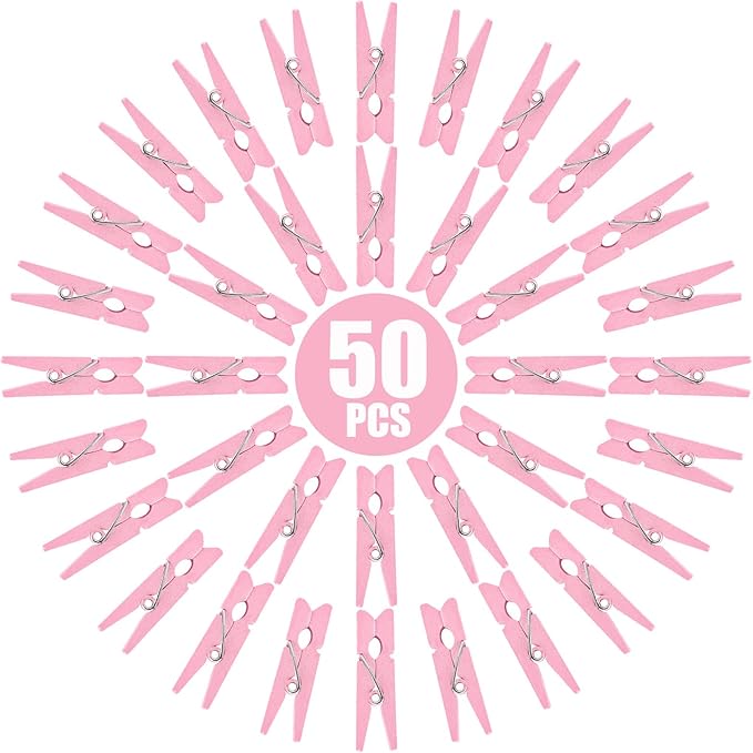 Jdesun 50pcs Pink Wooden Small Clothespins Photo Clips Wood Paper Peg Pin Craft - Image 2