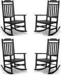 Patio Rocking Chair Outdoor Set of 4,Weather Resistant Poly Resin Oversized Porch Rocker,High Back Smooth Design,350lb Weight Capacity,Indoor Outdoor Use(4, Black) by GYMHILL