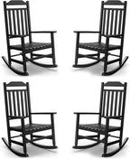 Patio Rocking Chair Outdoor Set of 4,Weather Resistant Poly Resin Oversized Porch Rocker,High Back Smooth Design,350lb Weight Capacity,Indoor Outdoor Use(4, Black) by GYMHILL