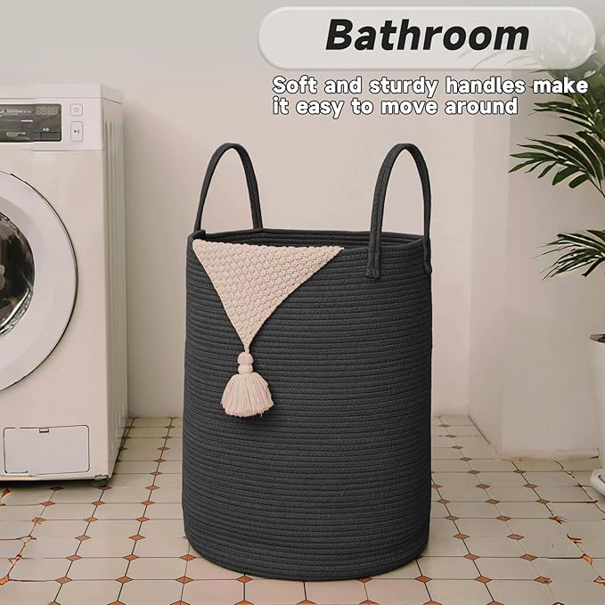 Large Woven Laundry Basket Hamper, 100L Cotton Rope Storage Bin - Image 5