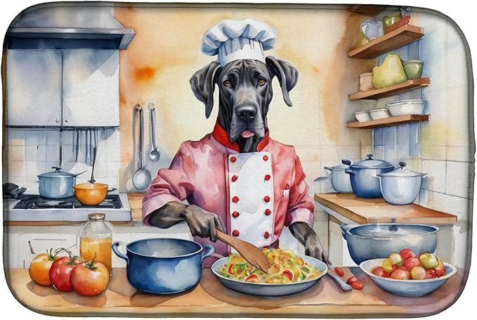 Caroline's Treasures DAC6260DDM Great Dane The Chef Dish Drying Mat Absorbent by CarolinesTreasures