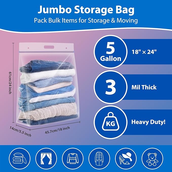 5 Gallon Zipper Bags with Handle and Bottom, Heavy Duty Clear Handy Plastic - Image 2