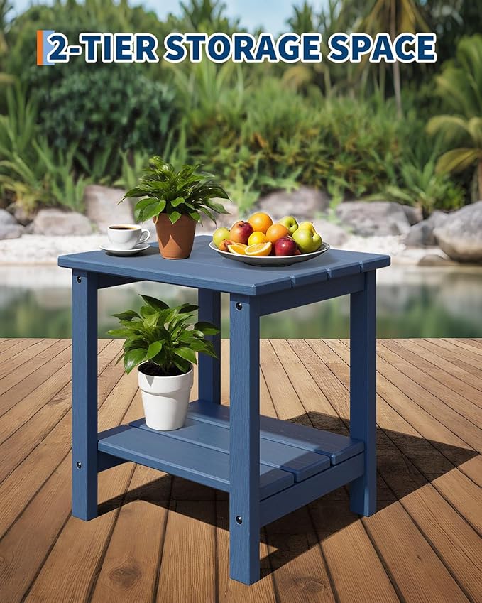 GarveeLife Poly Lumber Rocking Chair Outdoor Set of 4 with 2 Side Table - HDPE High Back Porch Rocker Chairs for Adults - All Weather Resistant Furniture for Patio - Navy Blue - Image 5