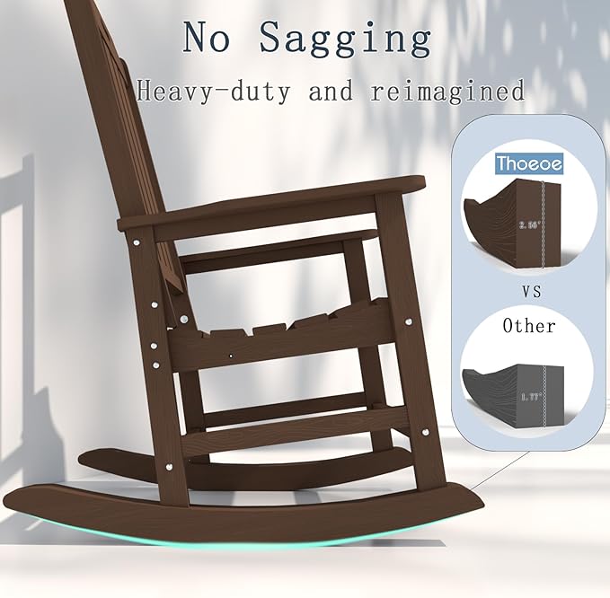 Oversized Rocking Chair Set of 4, Outdoor Rocking Chair for Adults, All Weather Resistant Porch Rocker for Lawn Garden, Brown - Image 8