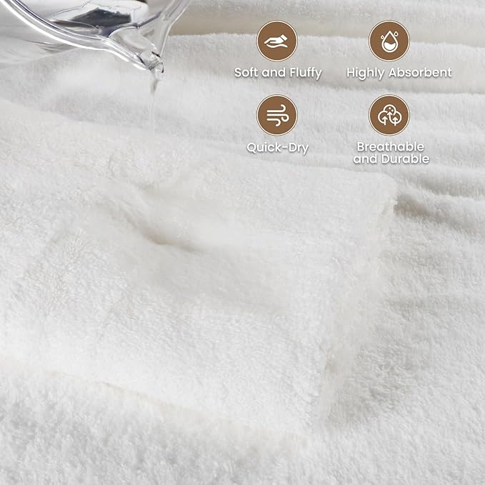 SEMAXE White Bath Towels Set of 4, 100% Cotton Luxury Bathroom Towels, and - Image 5