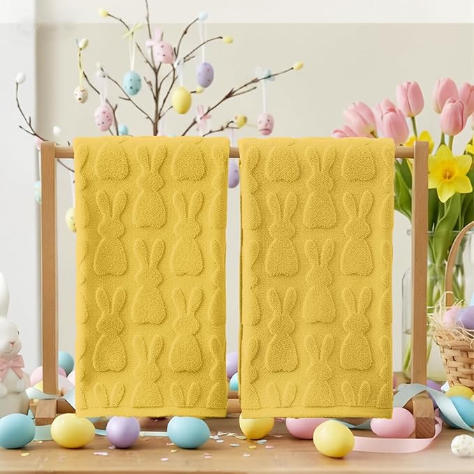Artoid Mode 2 Pcs Yellow 3D Rabbit Jacquard Easter Hand Towels - Image 4