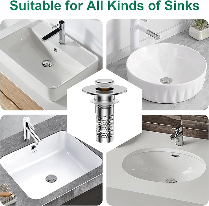 ​Bathroom Sink Drain Strainer, Universal Pop-Up Sink Stopper Hair Catcher - Image 8