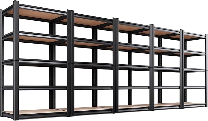AOAORRG Set of 5 Garage Shelving Heavy Duty Storage Shelves, Metal Adjustable Shelving Unit, Utility Garage Organizer Shelf for Basement, Pantry, Kitchen, Warehouse, 31.5"W x 13.8"D x 71.2"H, Black by Unknown