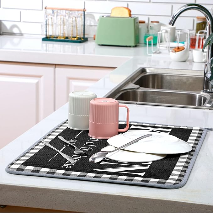 Sinmoe 18 x 24 Inch Buffalo Plaid Dish Drying Mat Drying Dish Pad Absorbent - Image 7