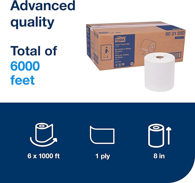 Tork Hand Towel Roll White H80, High Absorbency, 6 Rolls x 1000 ft - Image 2