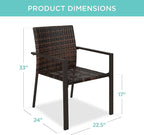Best Choice Products Set of 2 Stackable Outdoor Wicker Dining Chairs All-Weather Firepit Armchair w/Armrests, Steel Frame for Patio, Deck, Garden, Yard - Brown - Image 3