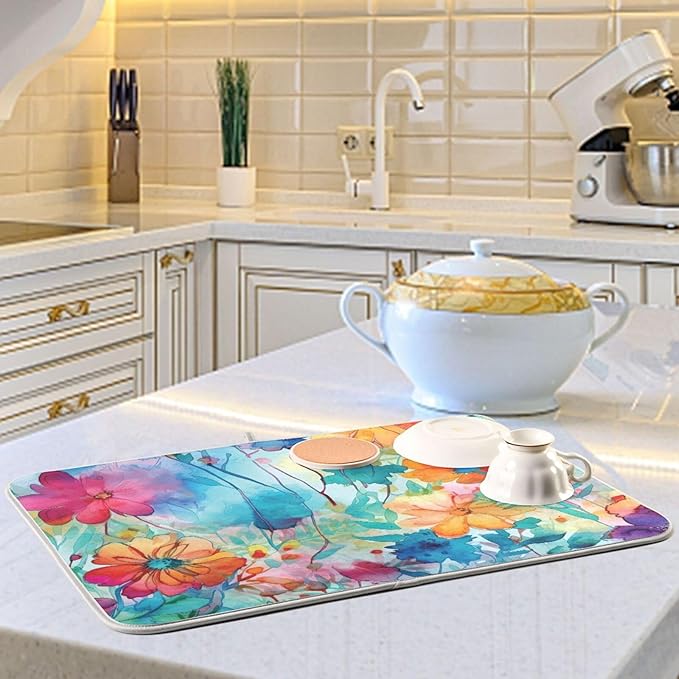 Colorful Beautiful Flowers Dish Drying Mat - Image 2