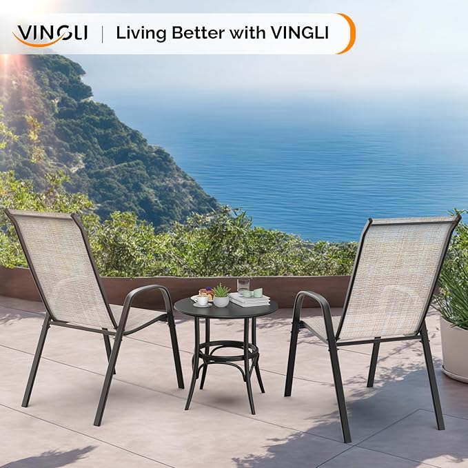 VINGLI Patio Chairs Set of 6 – Stackable Outdoor Dining Chairs with Comfortable Sling High Back Chairs and Armrests for Lawn, Poolside, Courtyard, Balcony, Garden, Yellow - Image 6