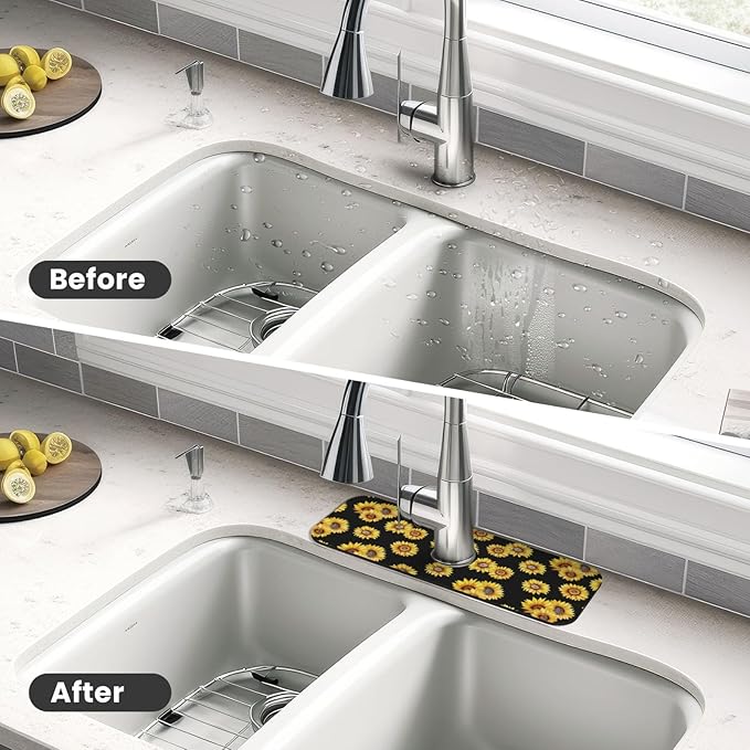 Faucet Draining Mat For Kitchen Sink, Sunflower Flower Black Diatom Mud - Image 4
