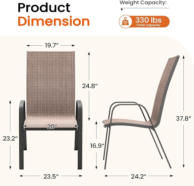 JEAREY Patio Dining Chairs Set of 4, Outdoor Stackable Dining Furniture Set, All Weather Dining Set for Lawn, Garden, Backyard, Poolside, Brown - Image 3