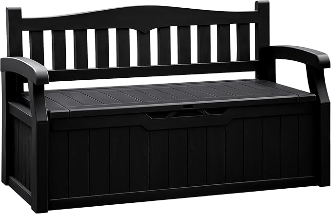 Flamaker 80 Gallon Storage Bench Outdoor Indoor, Durable All-Weather Seating with Hidden Storage, Lockable Deck Box for Garden, Patio, Poolside (Black) by Flamaker