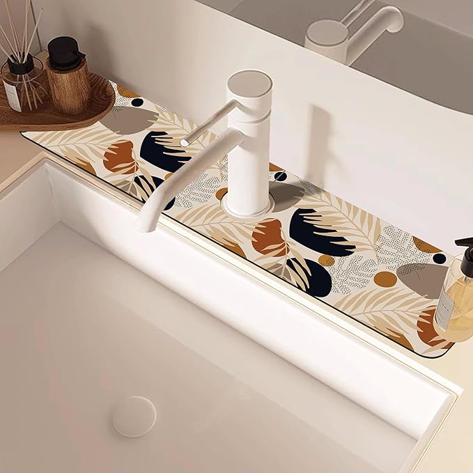 Boho Tropical Leaves Kitchen Sink Splash Guard Mat Absorbent Fast Drying Mat - Image 2
