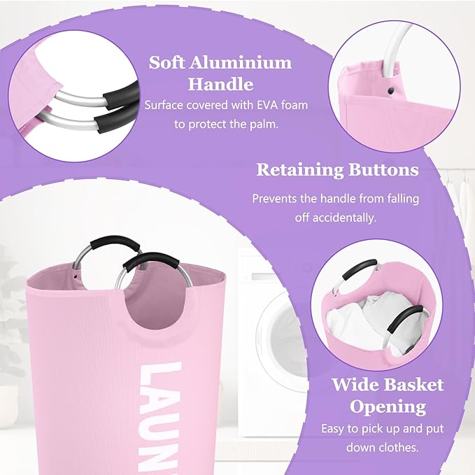125L Pink Laundry Basket, Extra Large Clothes Basket - Image 4
