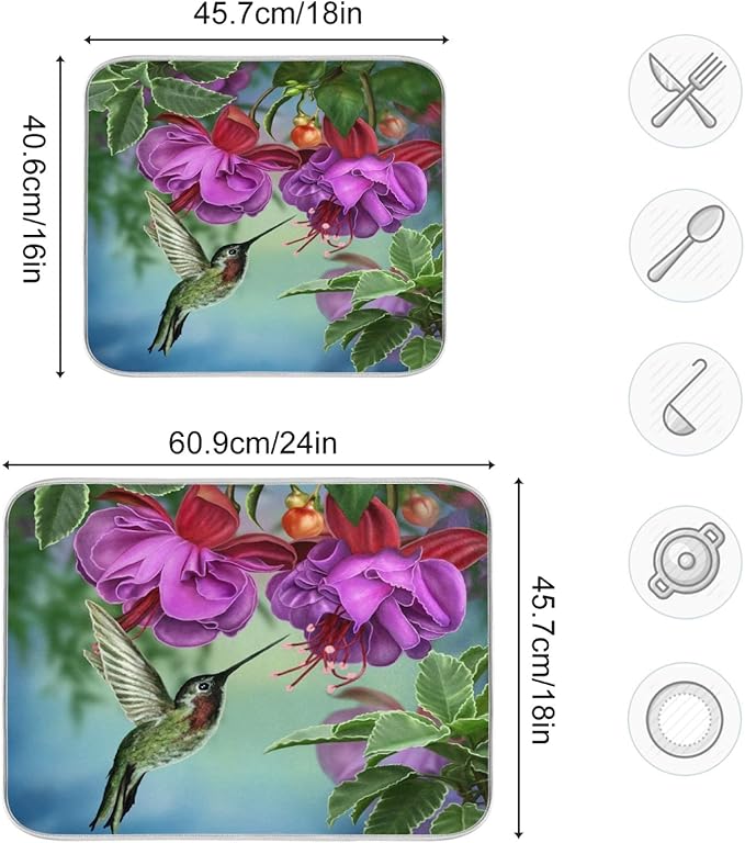 Spring Hummingbird Printed Dish Drying Mat - Image 5