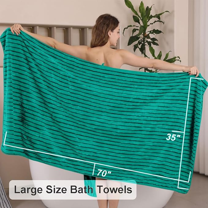 4 Pcs Blue Green Cabana Stripe Large Bath Towels 35"x70" Oversized Bath Sheet - Image 4