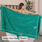 8 Pcs Blue Green Cabana Stripe Large Bath Towel Set - Image 4