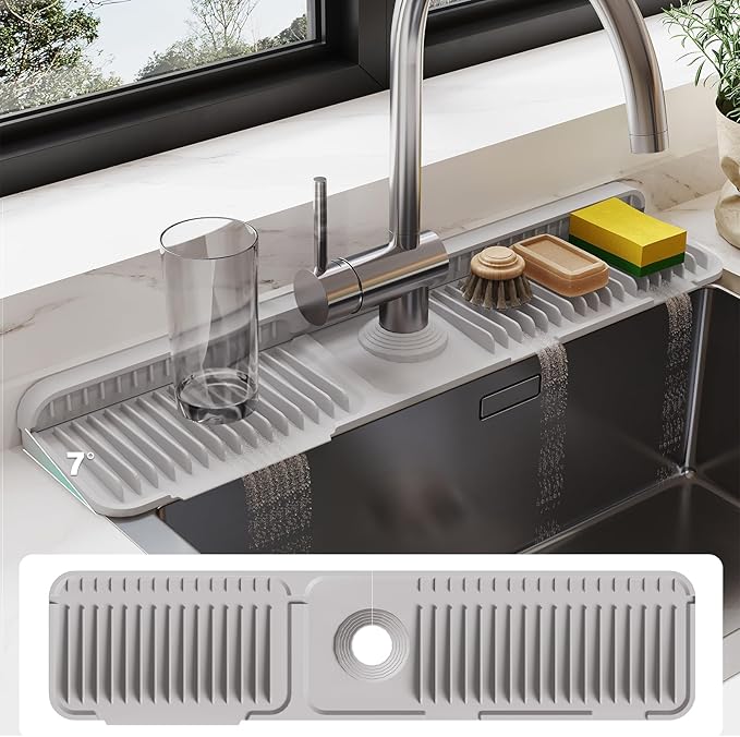 24 Inch Silicone Faucet Mat for Kitchen Sink Splash Guard by Doeklpo